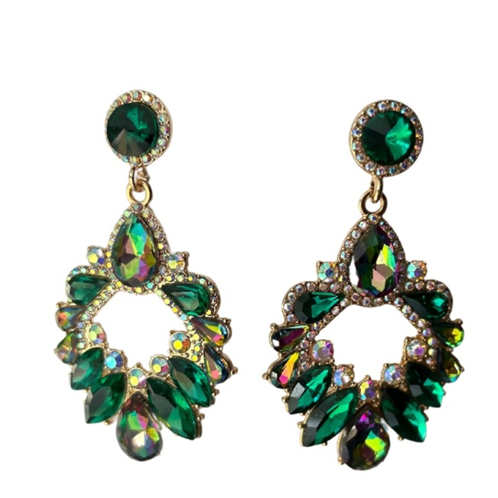 Green Crystal Embellished Drop Earrings